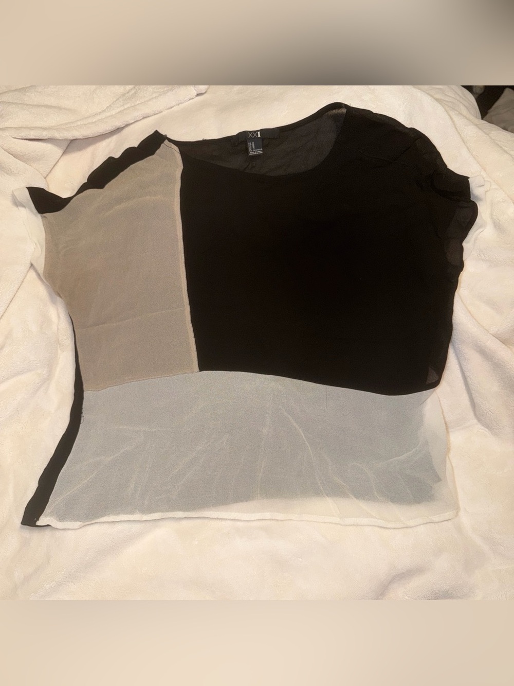 Colorblock Sheer Panel Blouse in Black and Cream
